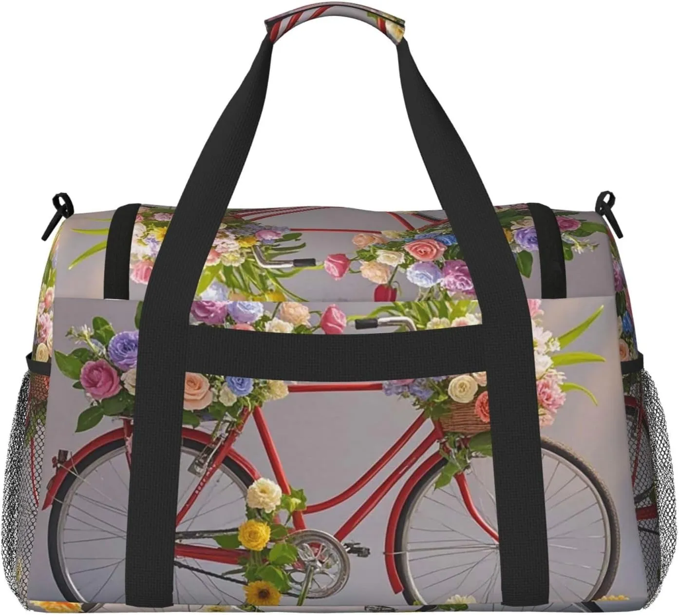 Gym Bag Flower bicycle Duffel Bag for Men Women Travel Overnight Bag with Shoe Compartment Workout Bags