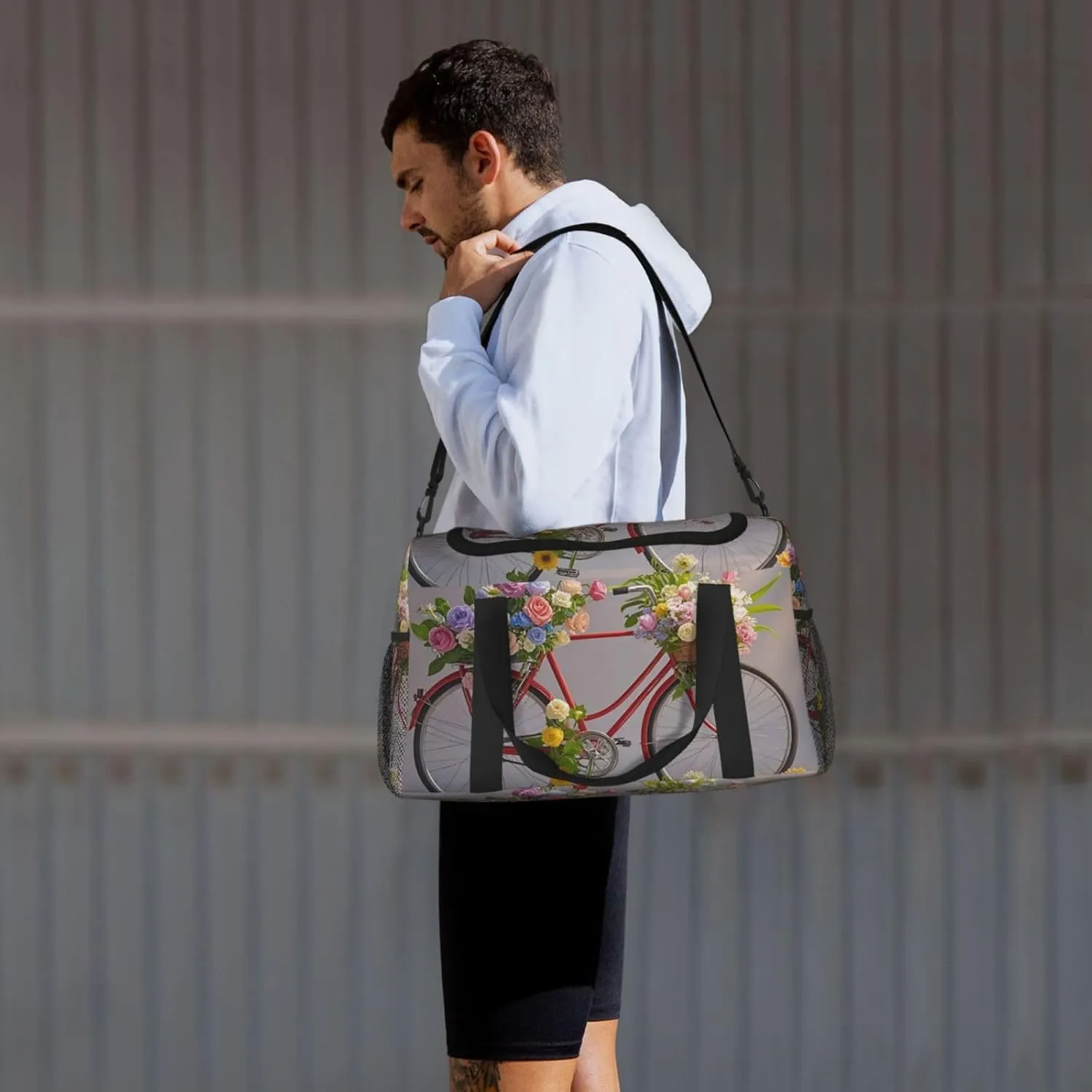 Gym Bag Flower bicycle Duffel Bag for Men Women Travel Overnight Bag with Shoe Compartment Workout Bags