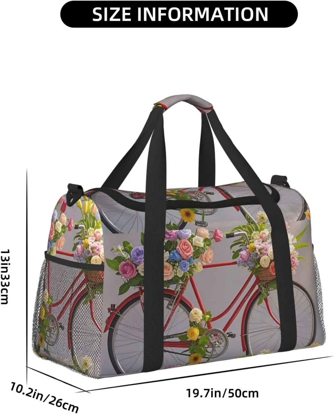 Gym Bag Flower bicycle Duffel Bag for Men Women Travel Overnight Bag with Shoe Compartment Workout Bags