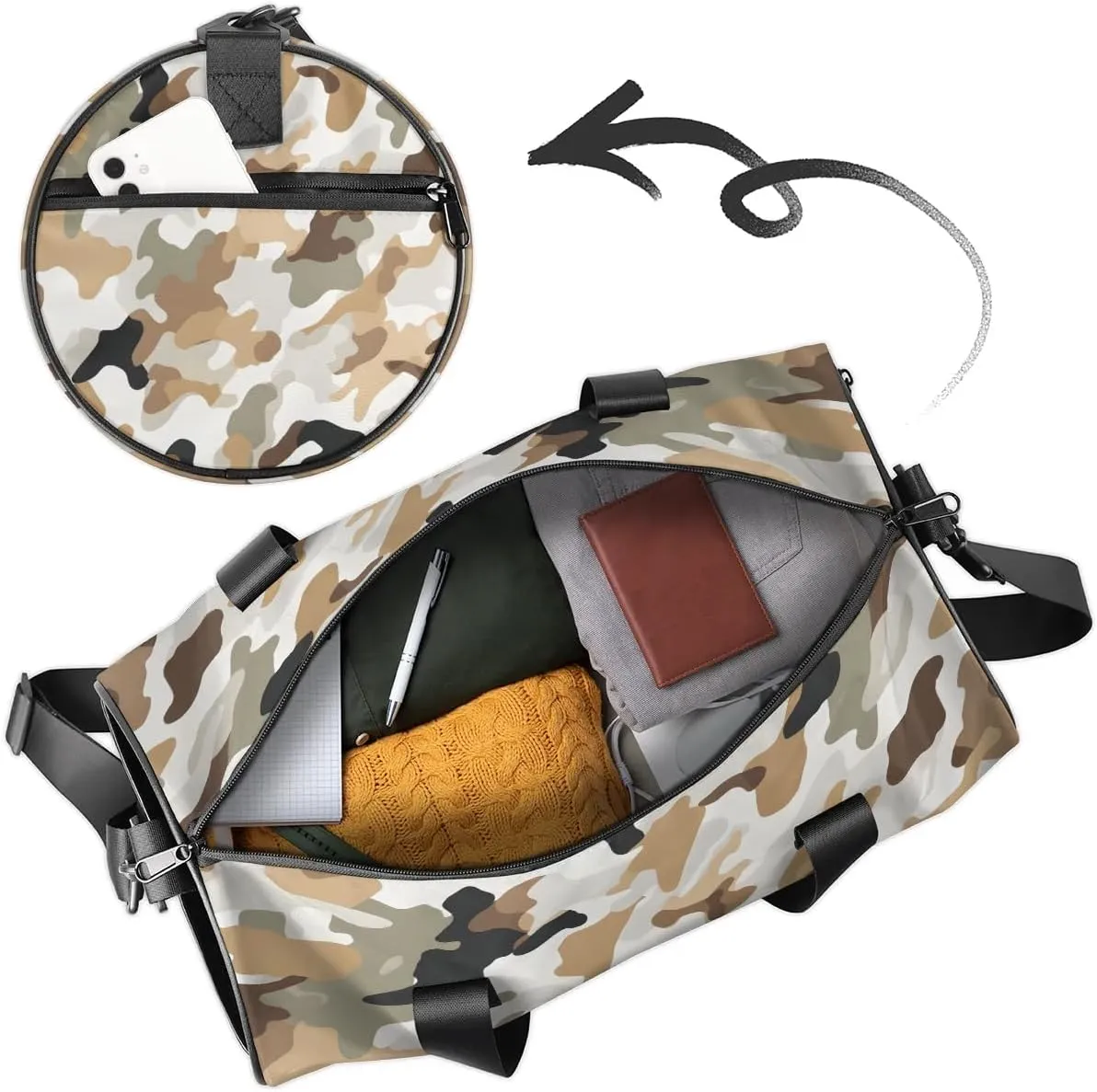 Gym Bags for Men Women Camouflage Sports Duffel Bags Carry On Travel Duffle Bag with Detachable Adjustable Shoulder Strap Overnight Weekender Bag