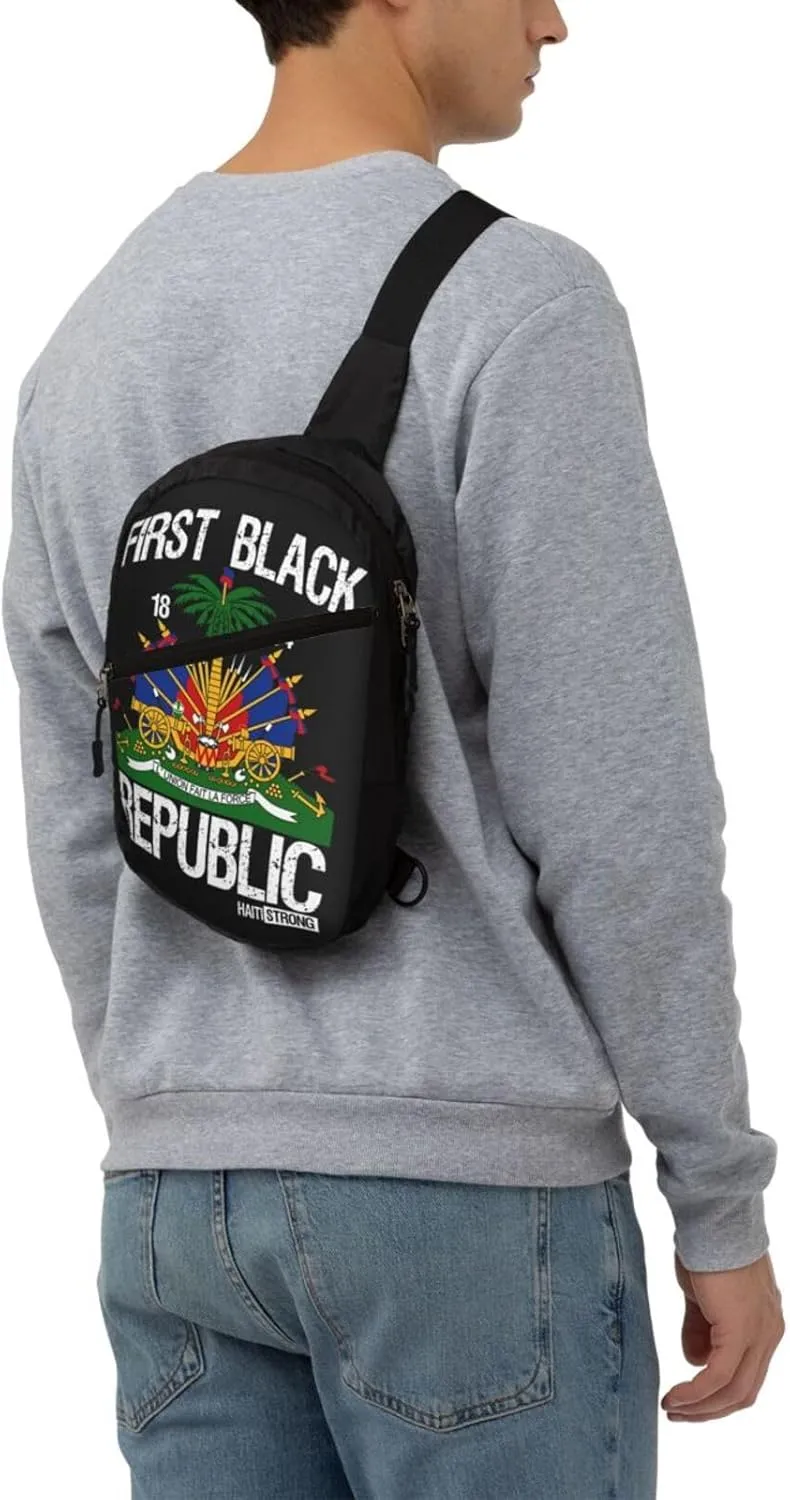 Haitian Flag First Black Republic 1804 Packable Crossbody Bag Portable Sling Bags Foldable Travel Daypack Reusable Sports Shoulder Backpack Diagonally Chest Bag for Workout