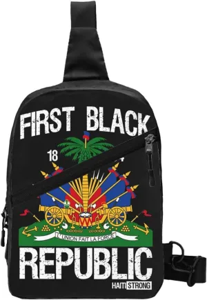 Haitian Flag First Black Republic 1804 Packable Crossbody Bag Portable Sling Bags Foldable Travel Daypack Reusable Sports Shoulder Backpack Diagonally Chest Bag for Workout