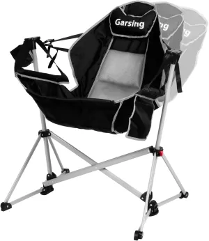 Hammock Camping Chair, Folding Portable Rocking Chair, Aluminum Alloy Adjustable Back Swinging Chair with Pillow Cup Holder, Recliner with Carry Bag for Outdoor Travel Lawn Backyard, Black