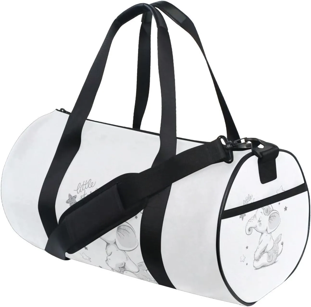 Hand Drawn Cute Cartoon Elephant Ballerina Girl Flower Star Duffel Bag, Foldable Canvas Travel Tote for Gym Sports with Inner Pockets, Durable Lightweight Fitness Bag for Overnight Workout