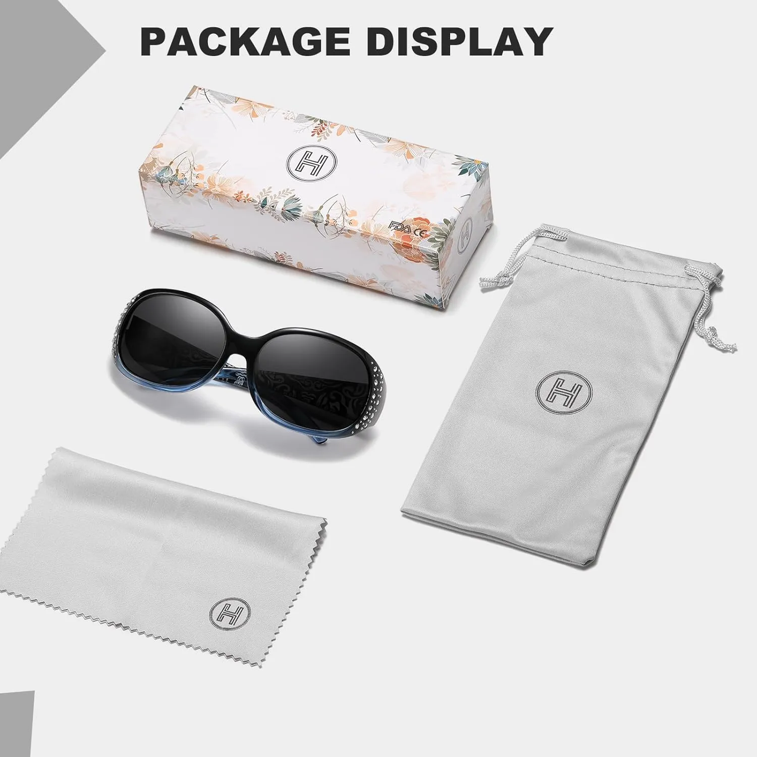 HAOLOTA Polarized Sunglasses for Women, Rhinestone Wrap Around Sunglasses with UV400 Protection