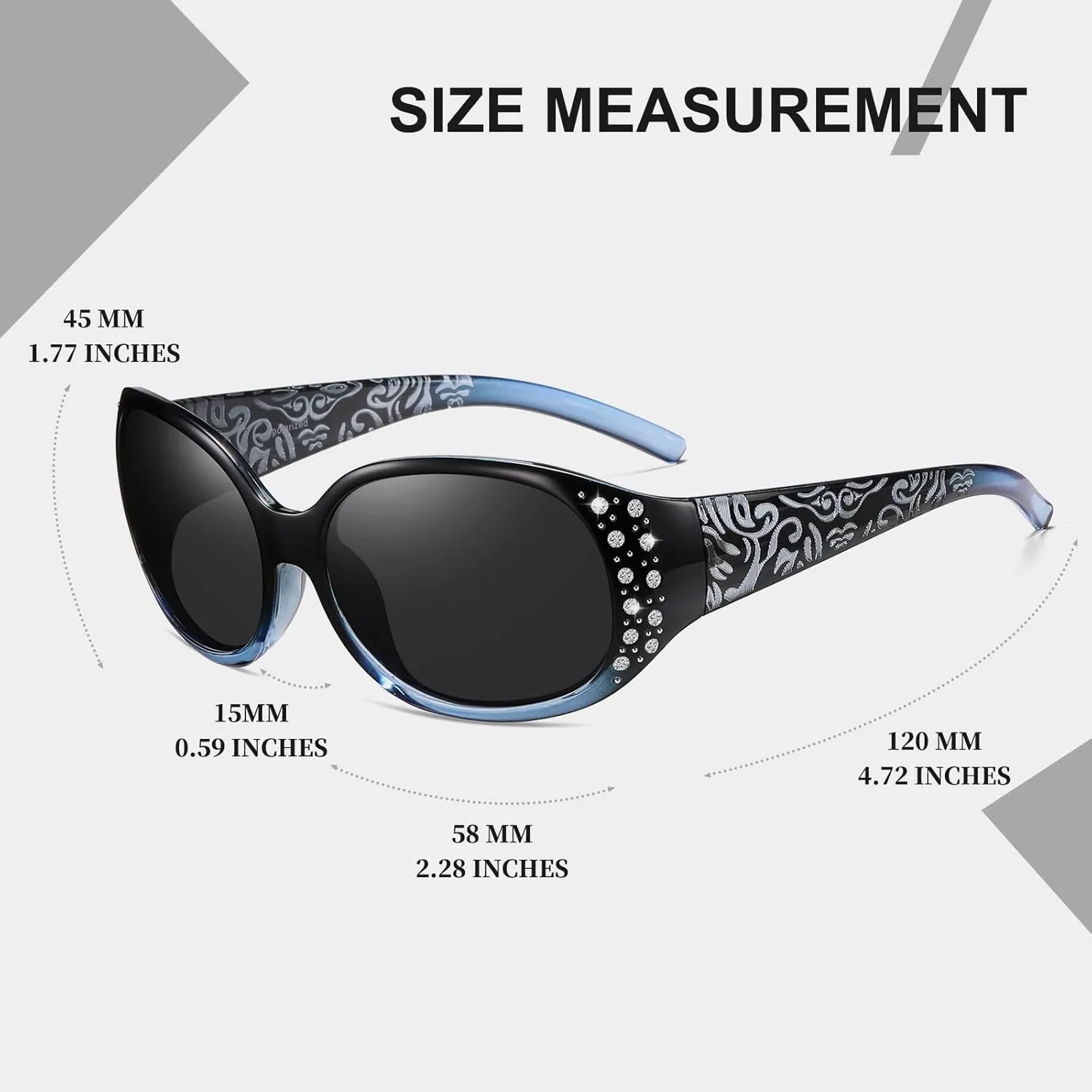 HAOLOTA Polarized Sunglasses for Women, Rhinestone Wrap Around Sunglasses with UV400 Protection
