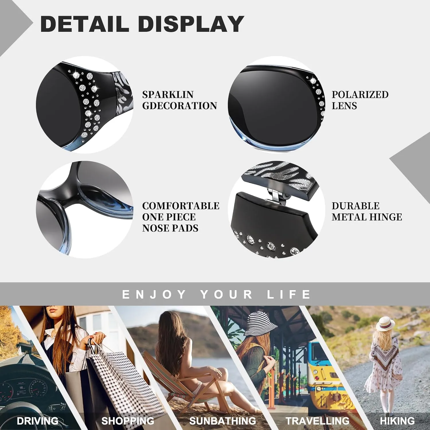HAOLOTA Polarized Sunglasses for Women, Rhinestone Wrap Around Sunglasses with UV400 Protection