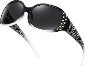HAOLOTA Polarized Sunglasses for Women, Rhinestone Wrap Around Sunglasses with UV400 Protection