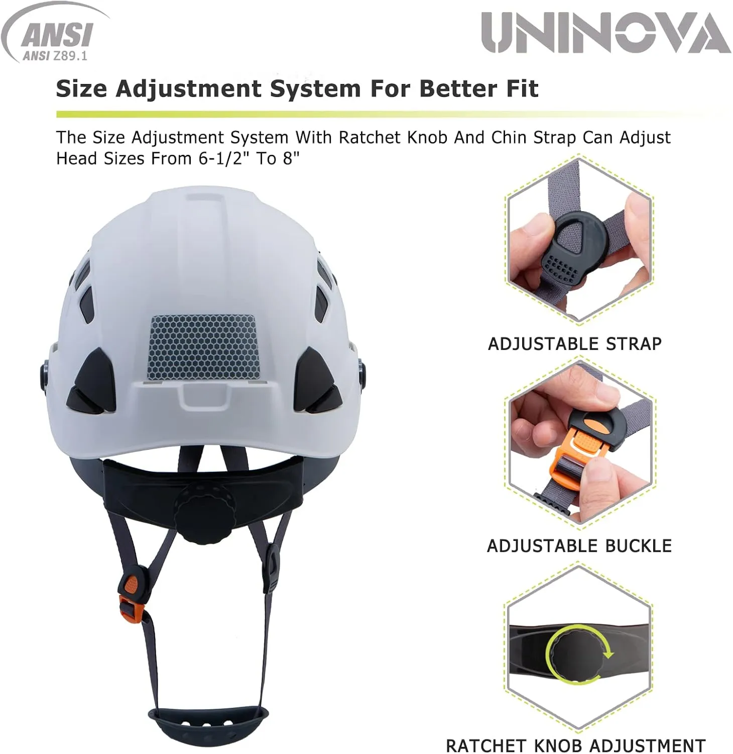 Hard Hats for Construction UNINOVA OSHA Safety Helmet 6 pt. Adjustable Suspension Cascos De Construccion