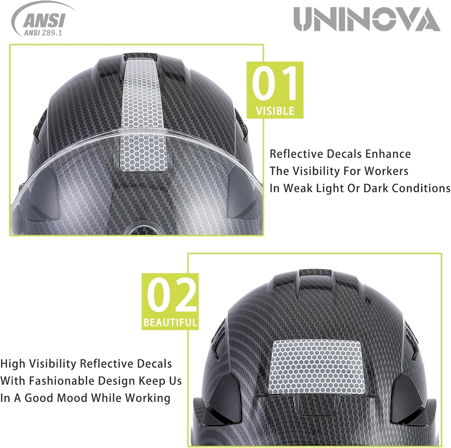Hard Hats for Construction UNINOVA OSHA Safety Helmet 6 pt. Adjustable Suspension Cascos De Construccion