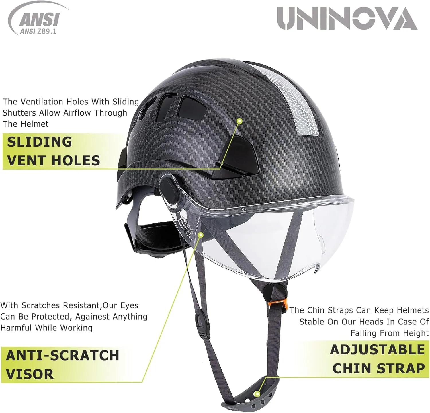 Hard Hats for Construction UNINOVA OSHA Safety Helmet 6 pt. Adjustable Suspension Cascos De Construccion