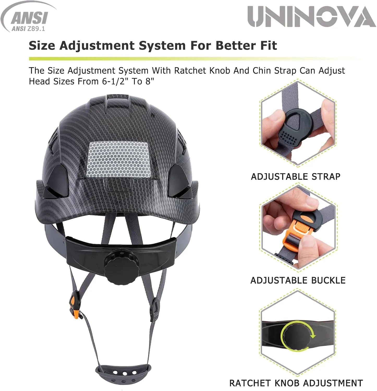Hard Hats for Construction UNINOVA OSHA Safety Helmet 6 pt. Adjustable Suspension Cascos De Construccion