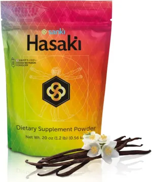 Hasaki 100% Natural Dietary Supplement Protein Powder with Superfood Postbiotics, Vanilla Flavor - 2 Scoops per Serving.