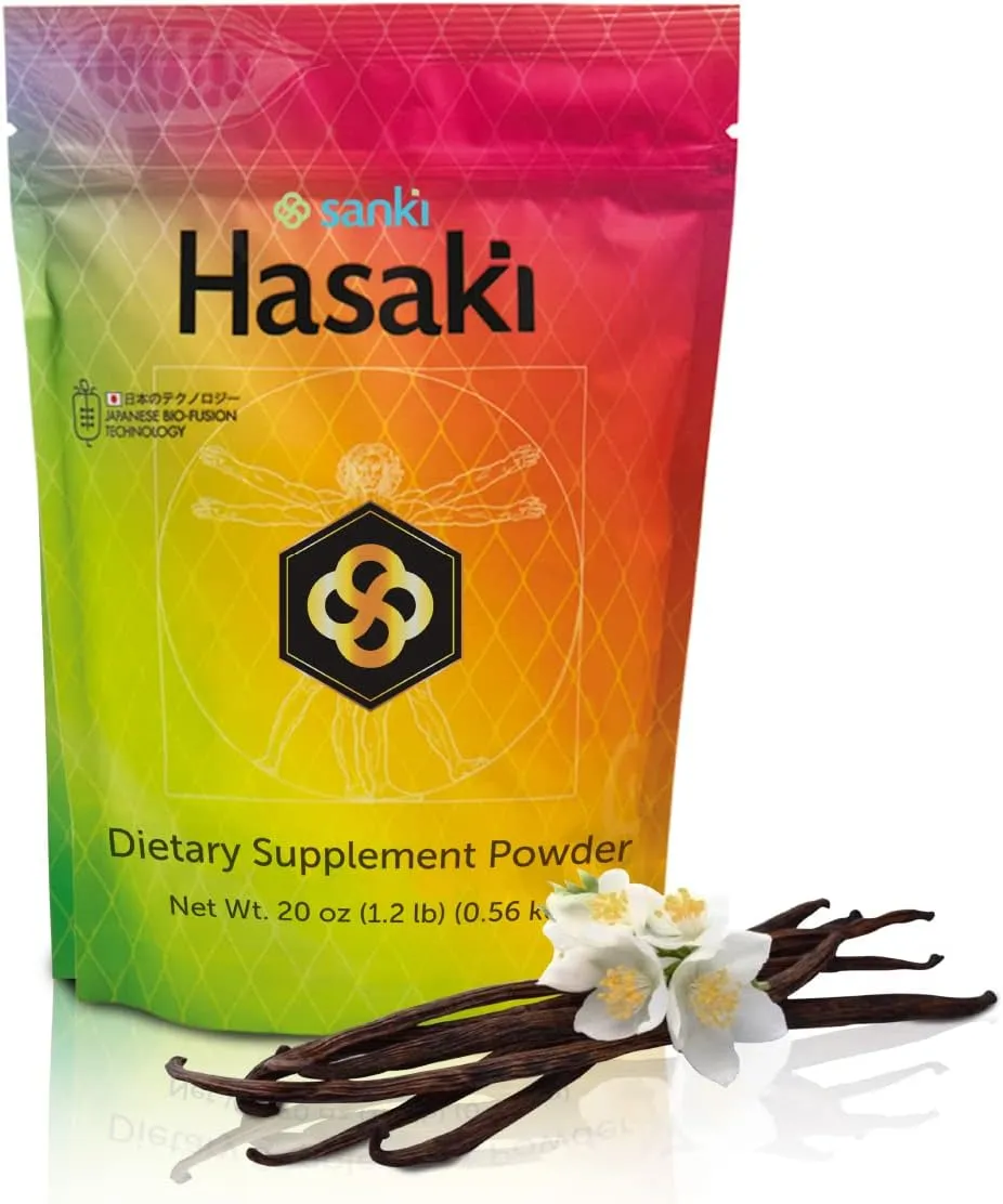 Hasaki 100% Natural Dietary Supplement Protein Powder with Superfood Postbiotics, Vanilla Flavor - 2 Scoops per Serving.