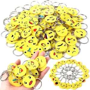 Henoyso 100 Pack Mini Emoticon Keychain Cute Acrylic Key Rings Bulk 100 Expressions Fun Keychains for Party Favors Valentine‘s Day Birthday Party Supplies Emoticon Gifts Toys Carnival Prizes