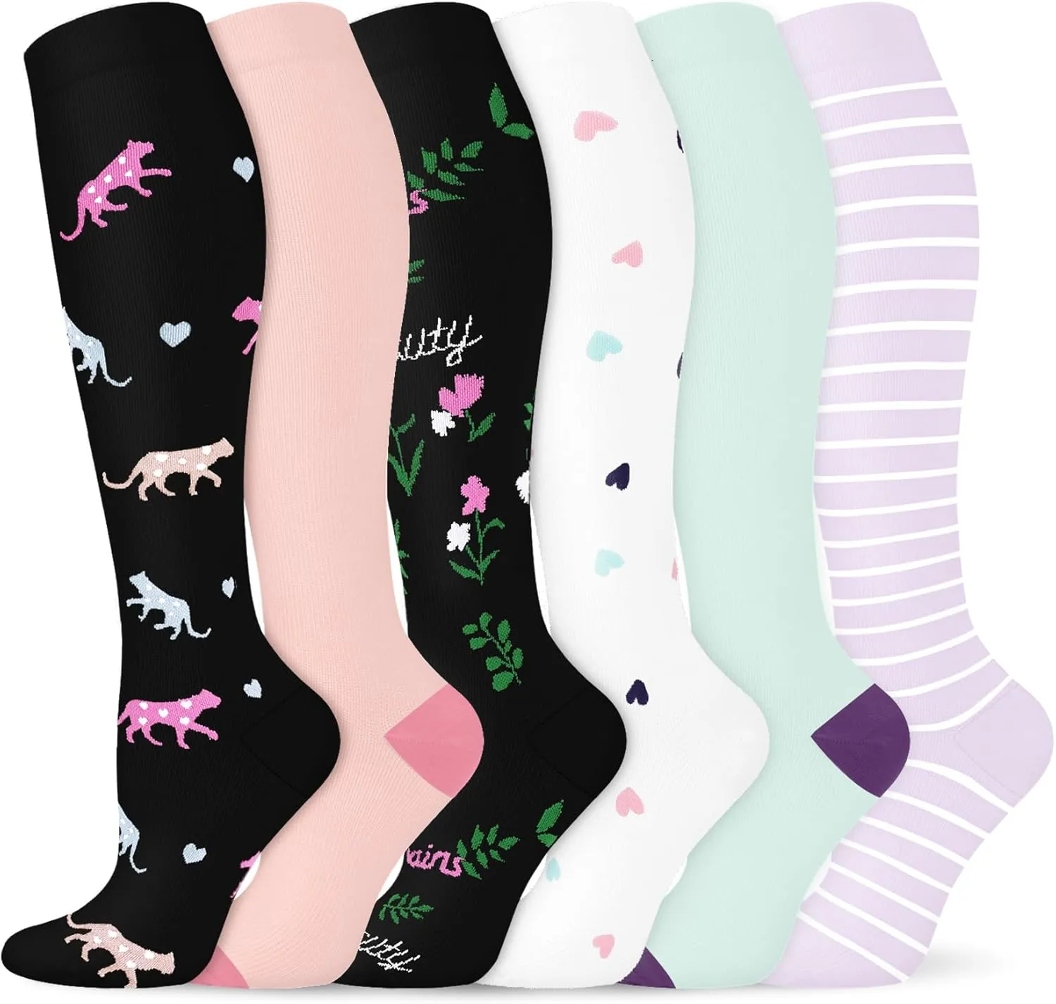 Hi Clasmix Graduated Compression Socks for Women&Men Wide Calf Comfort Best for Circulation,Pregnancy,Media,Nurse,Running,Travel