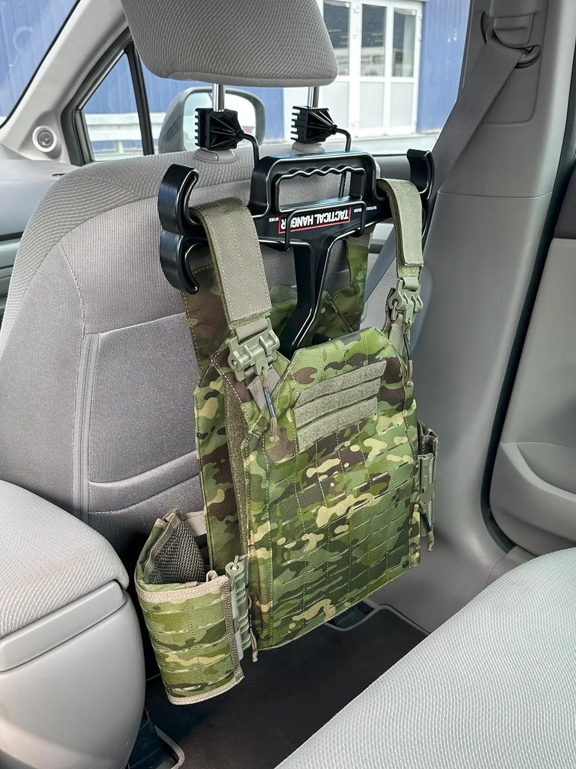HICE Car Mount with a Tactical Hanger | Original Heavy Duty Standard | 200 lb Load Capacity | for Body Armor, Tactical, Police, Military Gear, Scuba (Black Hanger   Car Mount)