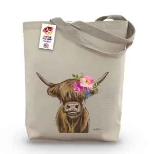 Highland Cow Tote Bag - Highland Cow Lover Gift - Highland Cow Gifts For Women -Handmade Totes - Hippie Hound Studios - Flower Crown Highland Cow Reusable Shopping Bag - - Grocery Bag - Beach Bag