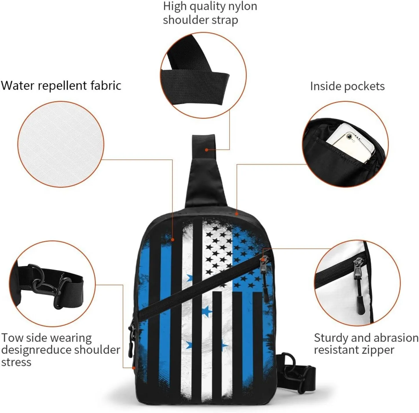Honduran American Flag Packable Crossbody Bag Portable Sling Bags Foldable Travel Daypack Reusable Sports Shoulder Backpack Diagonally Chest Bag for Workout