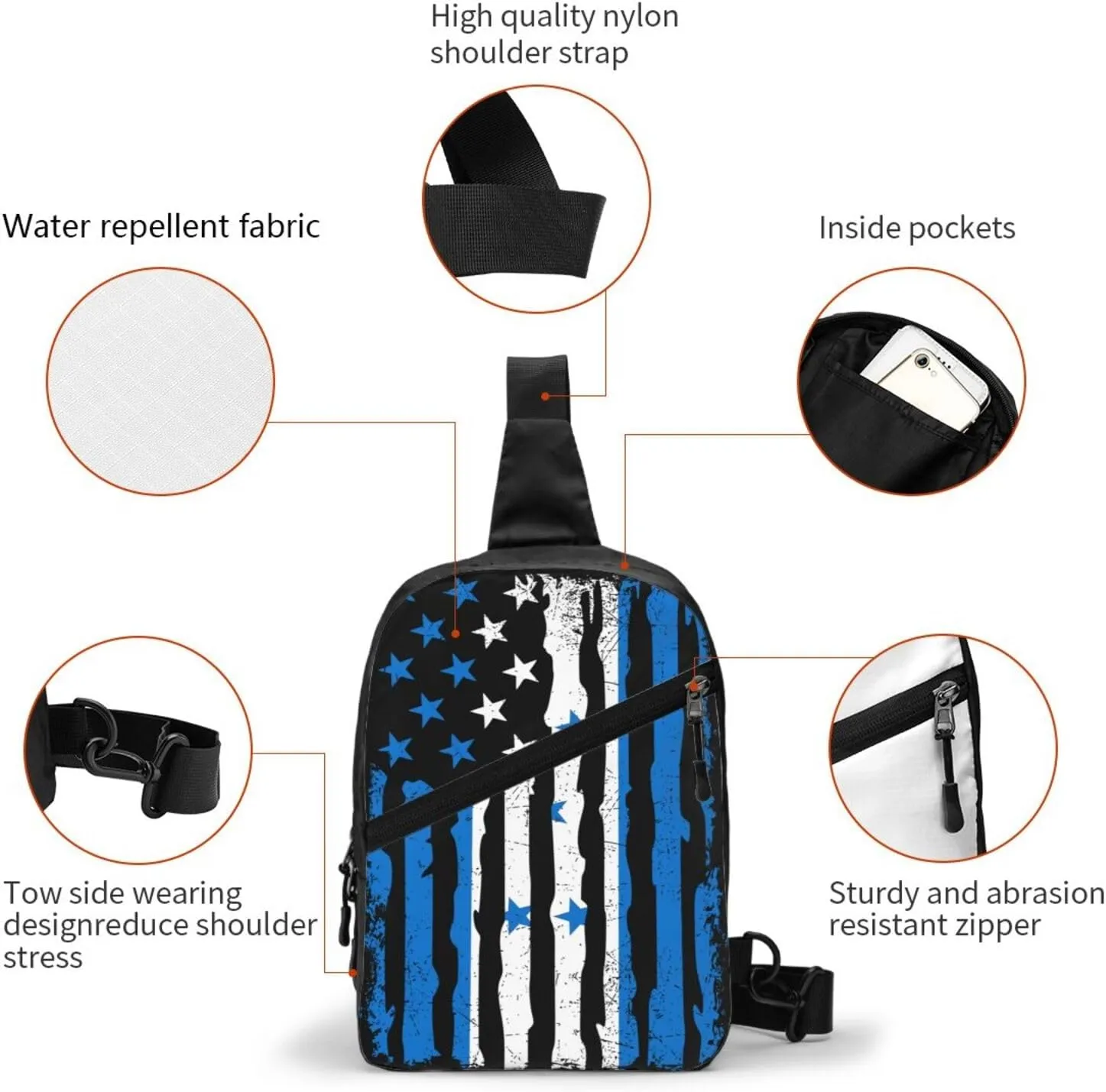 Honduran American Pride Flag Honduras Roots Packable Crossbody Bag Portable Sling Bags Foldable Travel Daypack Reusable Sports Shoulder Backpack Diagonally Chest Bag for Workout