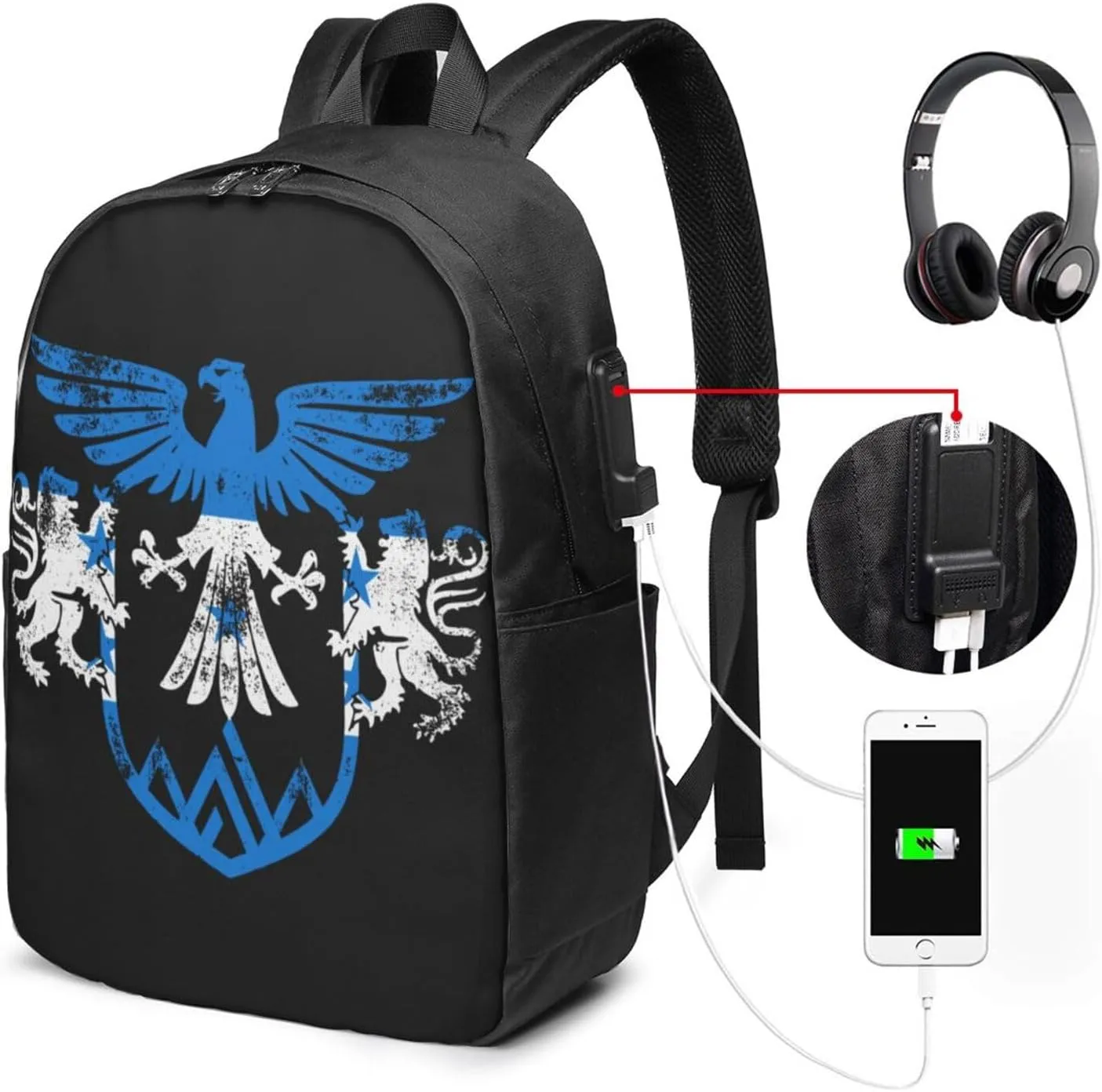 Honduras Flag Eagle Lion Travel Backpack 17-Inch Laptop Backpacks Business Rucksack Casual Sport Daypack with USB Charging Port Carry-on Bag for Camping Biking