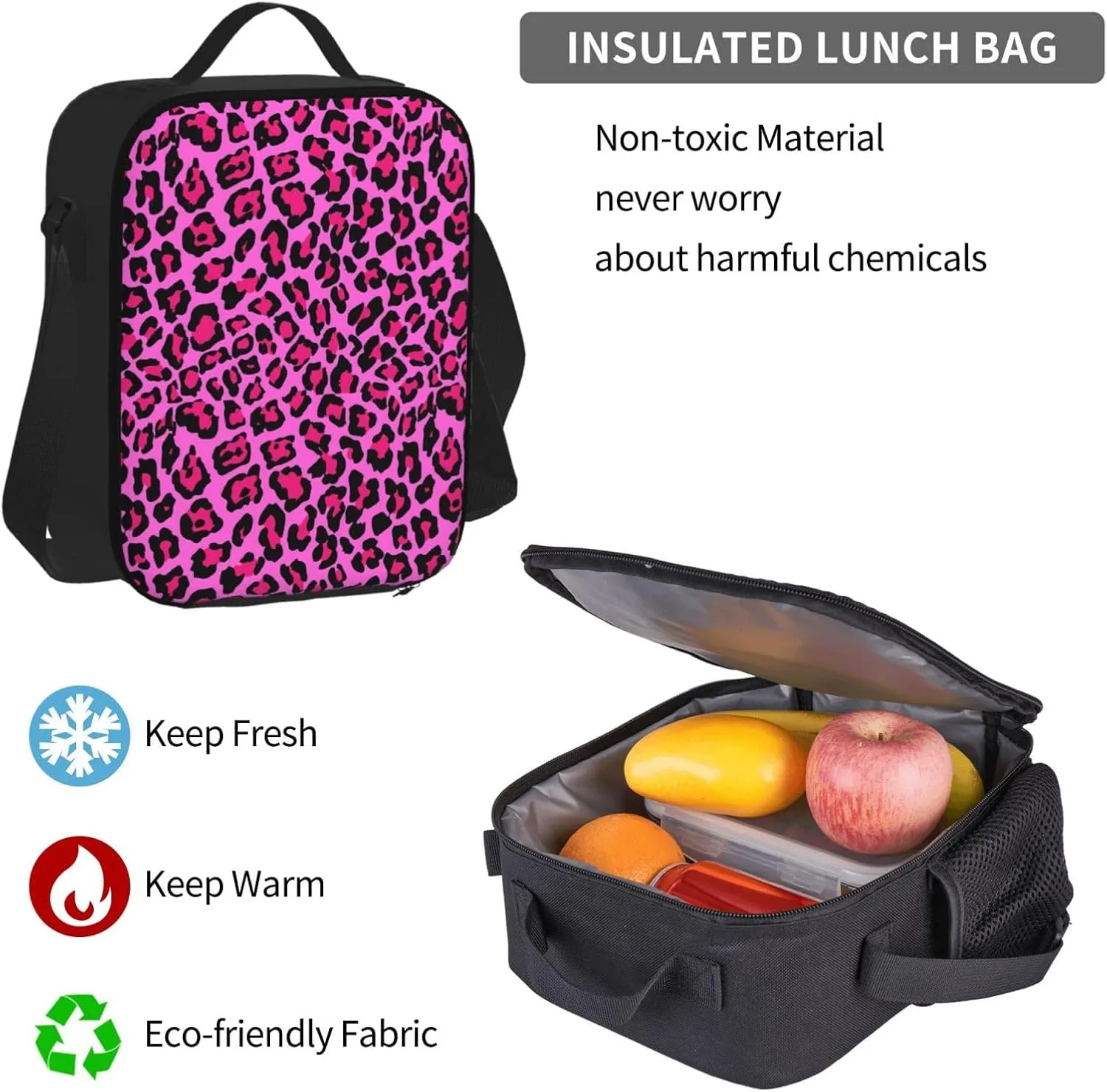 Hot Pink Leopard Multifunctional Pocket Backpack Crossbody Lunch Bag Pencil Case 3Pcs Set Large Capacity Backpack