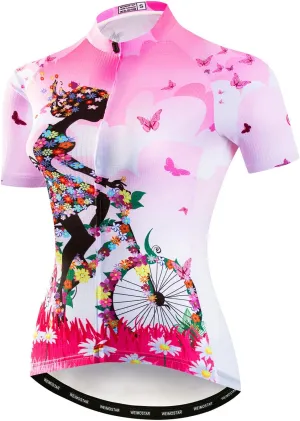 Hotlion Cycling Jersey Women Short Sleeve Bicycle Clothing Top MTB Full Zipper Bike Jerseys Clothes