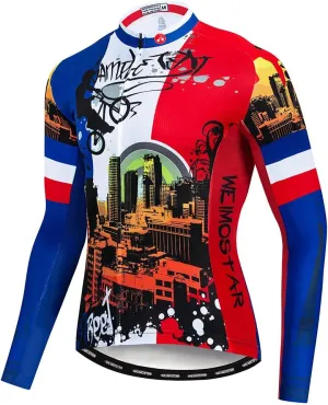 Hotlion Men's Cycling Jersey Long Sleeve Bike Shirts Autumn Bicycle Jacket Tops Reflective