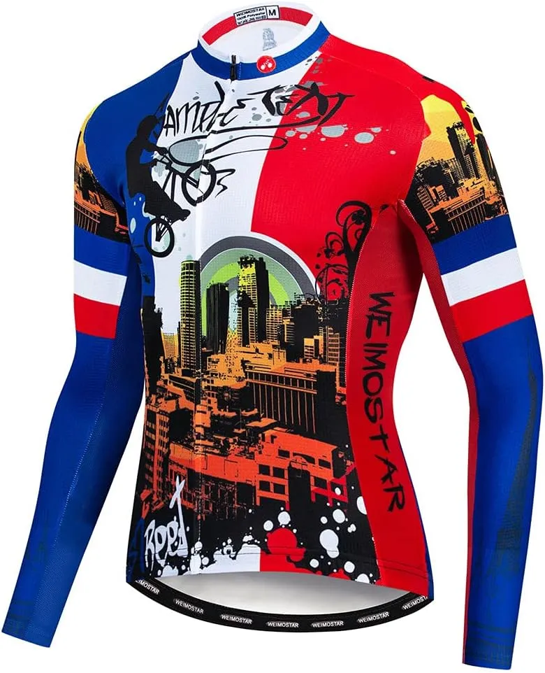 Hotlion Men's Cycling Jersey Long Sleeve Bike Shirts Autumn Bicycle Jacket Tops Reflective