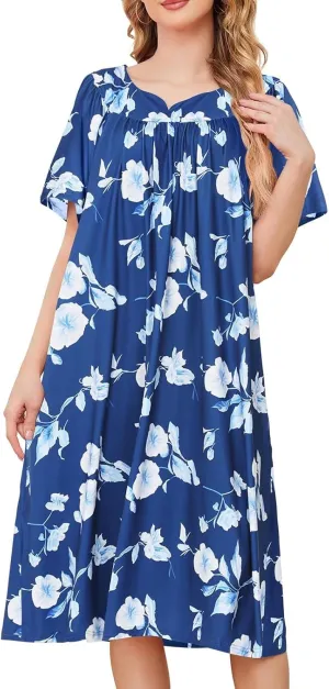 House Dresses for Women with Pockets Moo Moo Nightgown Short Sleeve Mumu Dress Lounge Dress S-3XL