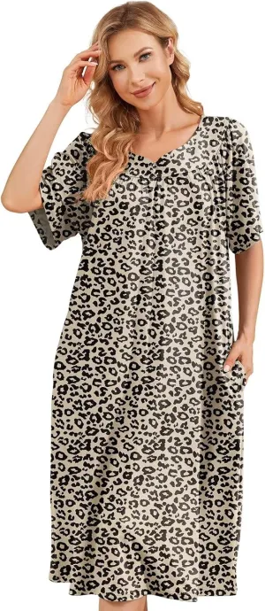 House Dresses for Women with Pockets Moo Moo Nightgown Short Sleeve Mumu Dress Lounge Dress S-3XL