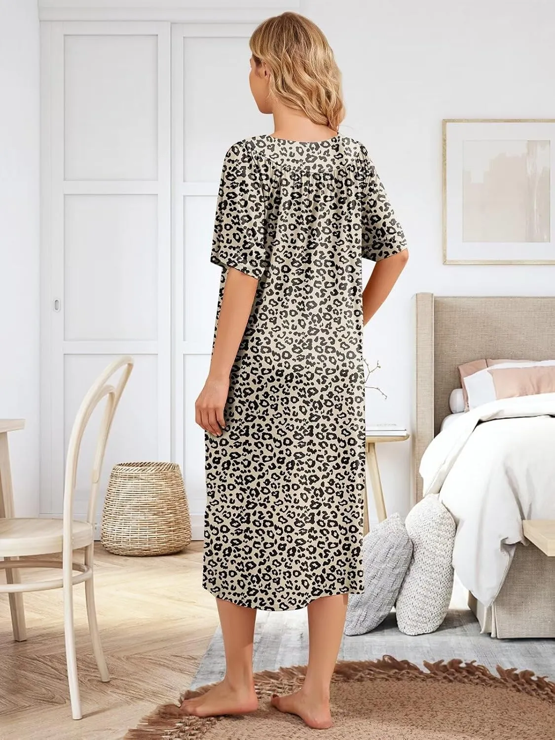 House Dresses for Women with Pockets Moo Moo Nightgown Short Sleeve Mumu Dress Lounge Dress S-3XL