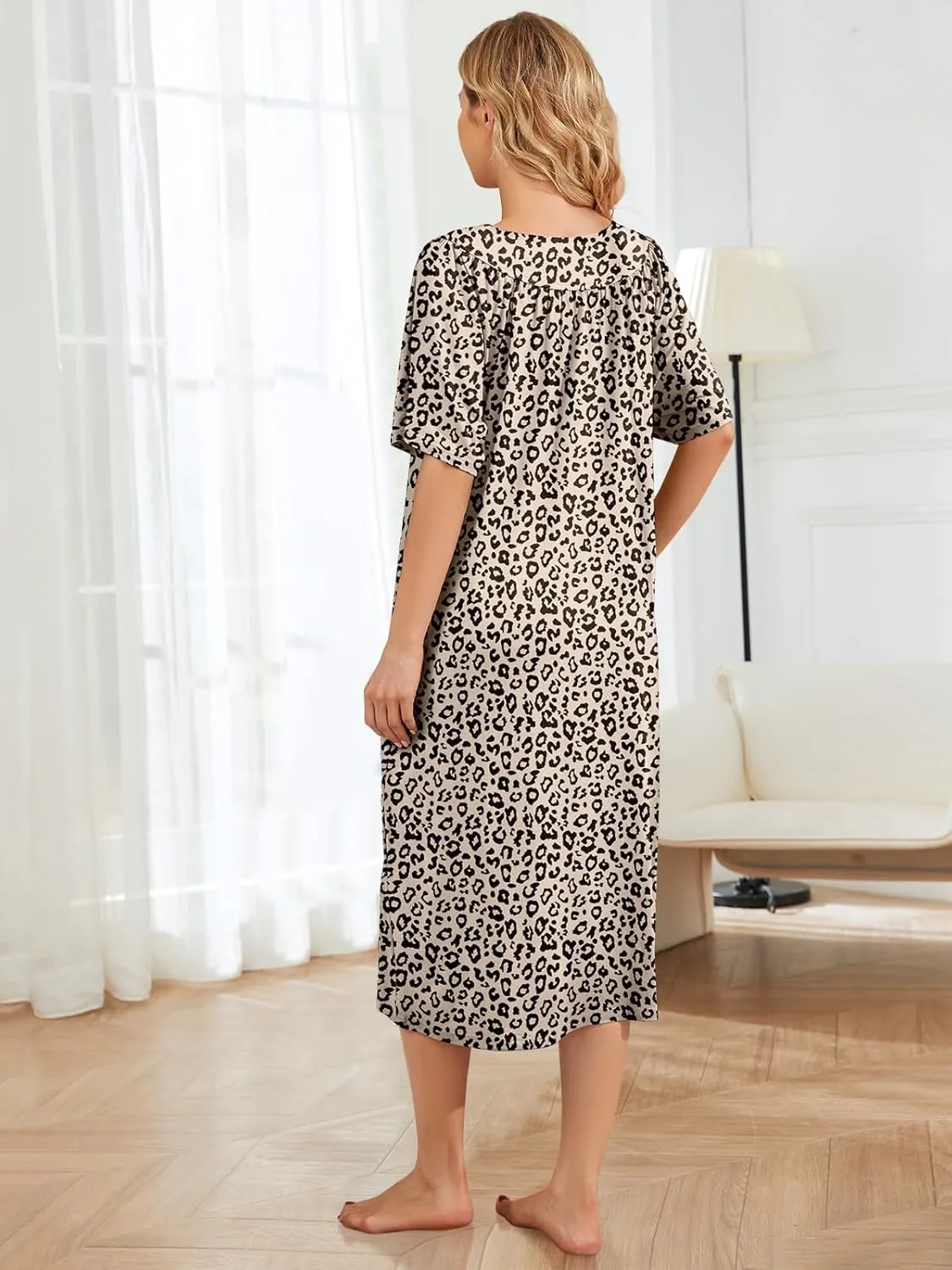 House Dresses for Women with Pockets Moo Moo Nightgown Short Sleeve Mumu Dress Lounge Dress S-4XL