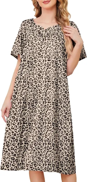House Dresses for Women with Pockets Moo Moo Nightgown Short Sleeve Mumu Dress Lounge Dress S-4XL
