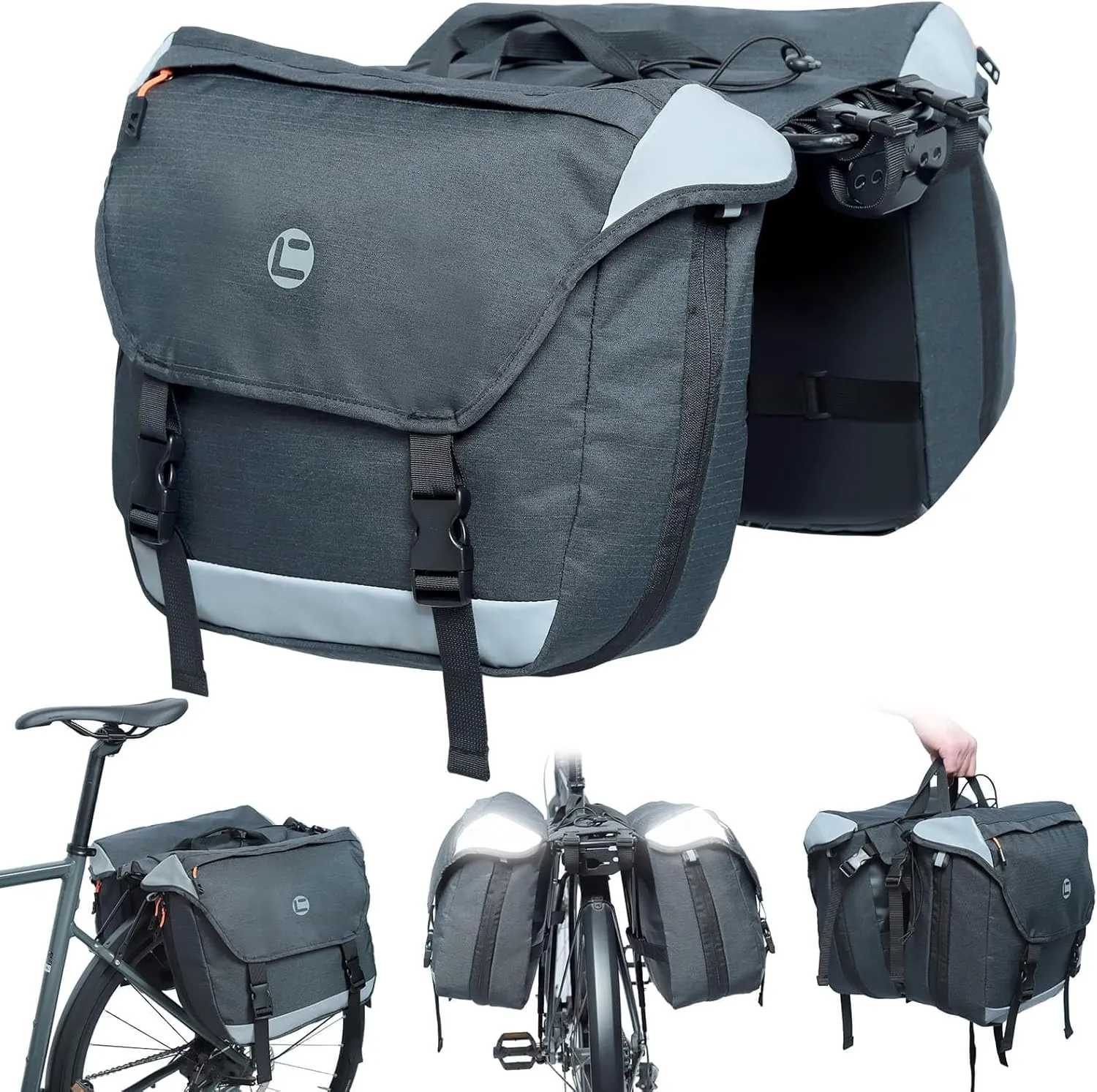 HuiJuKeJi Bike Rear Double Pannier Bag,35L Expandable Capacity Waterproof Cargo Carrier Rear Rack Saddle Bag for Bike&Ebike,Reflective Storage Luggage Bike Accessories for Outdoor Commute Travel
