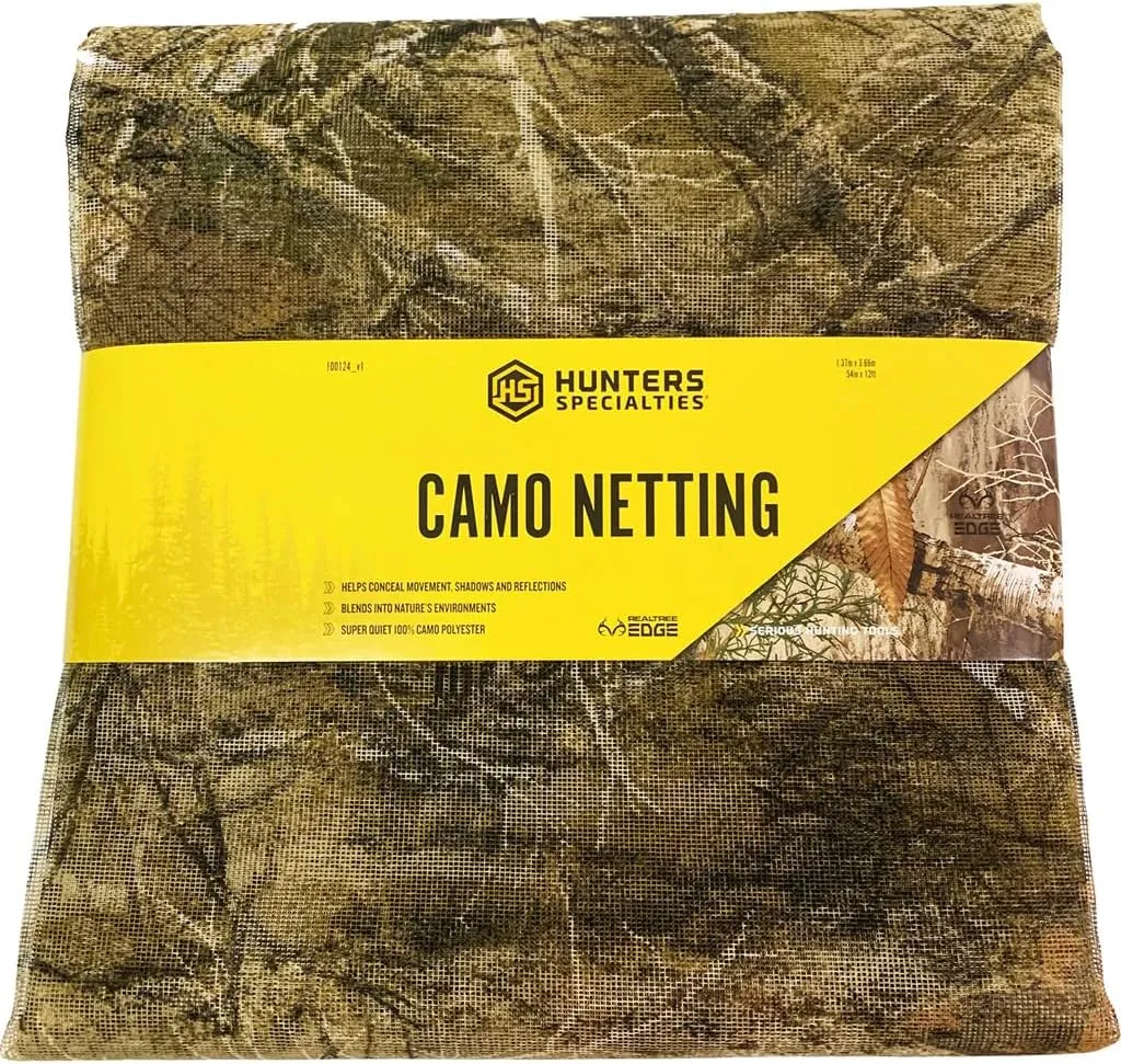 Hunters Specialties Camo Netting - Hunting Durable Lightweight Quiet Realistic Concealment Camouflage Polyester Netting for Blinds, 54 in X 12 FT