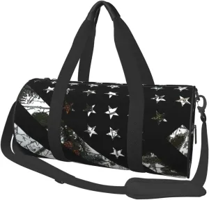 Hunting Snow Camouflage Flag Round Travel Duffel Bag Large Capacity Gym Sports Bags for Hiking Vacation Trips