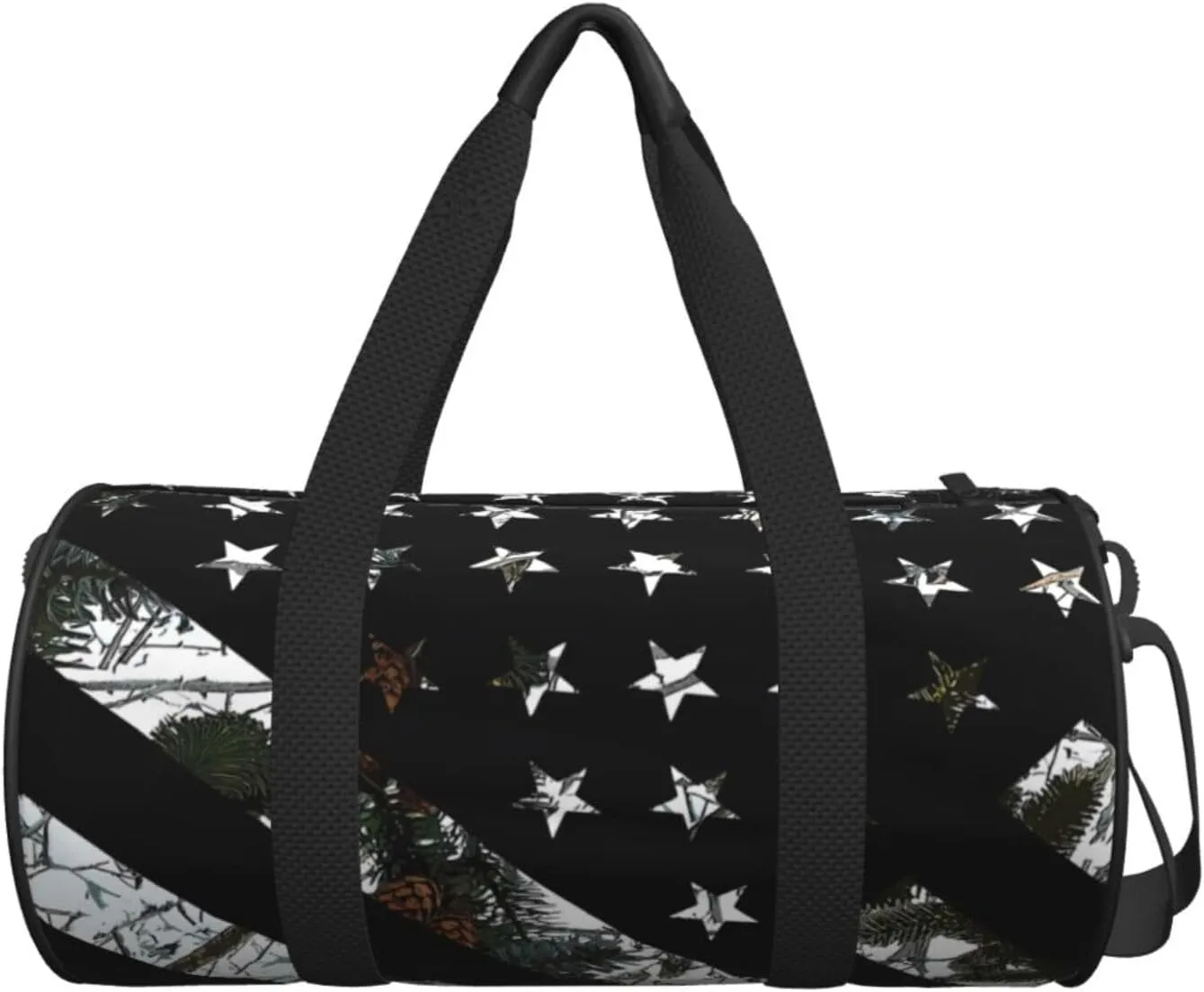 Hunting Snow Camouflage Flag Round Travel Duffel Bag Large Capacity Gym Sports Bags for Hiking Vacation Trips