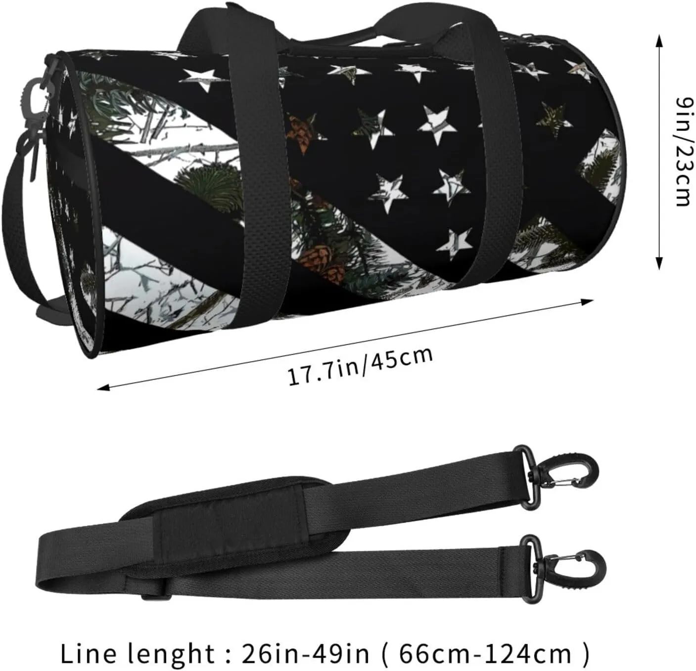 Hunting Snow Camouflage Flag Round Travel Duffel Bag Large Capacity Gym Sports Bags for Hiking Vacation Trips