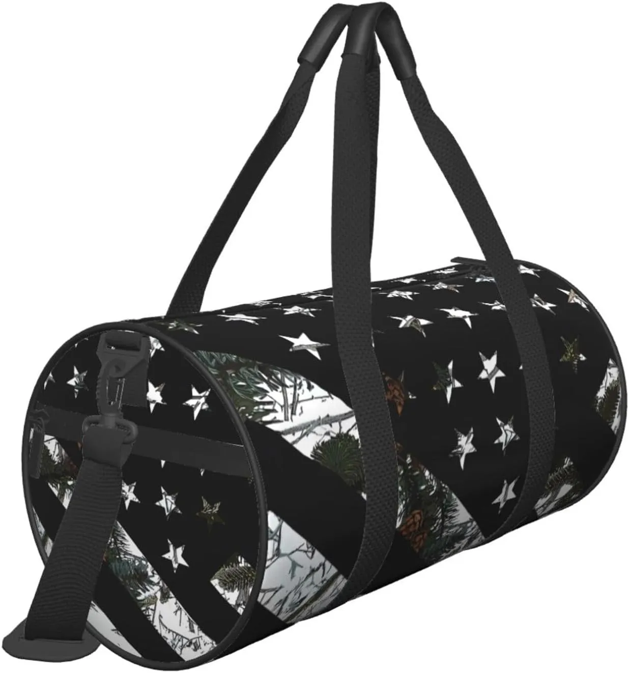 Hunting Snow Camouflage Flag Round Travel Duffel Bag Large Capacity Gym Sports Bags for Hiking Vacation Trips