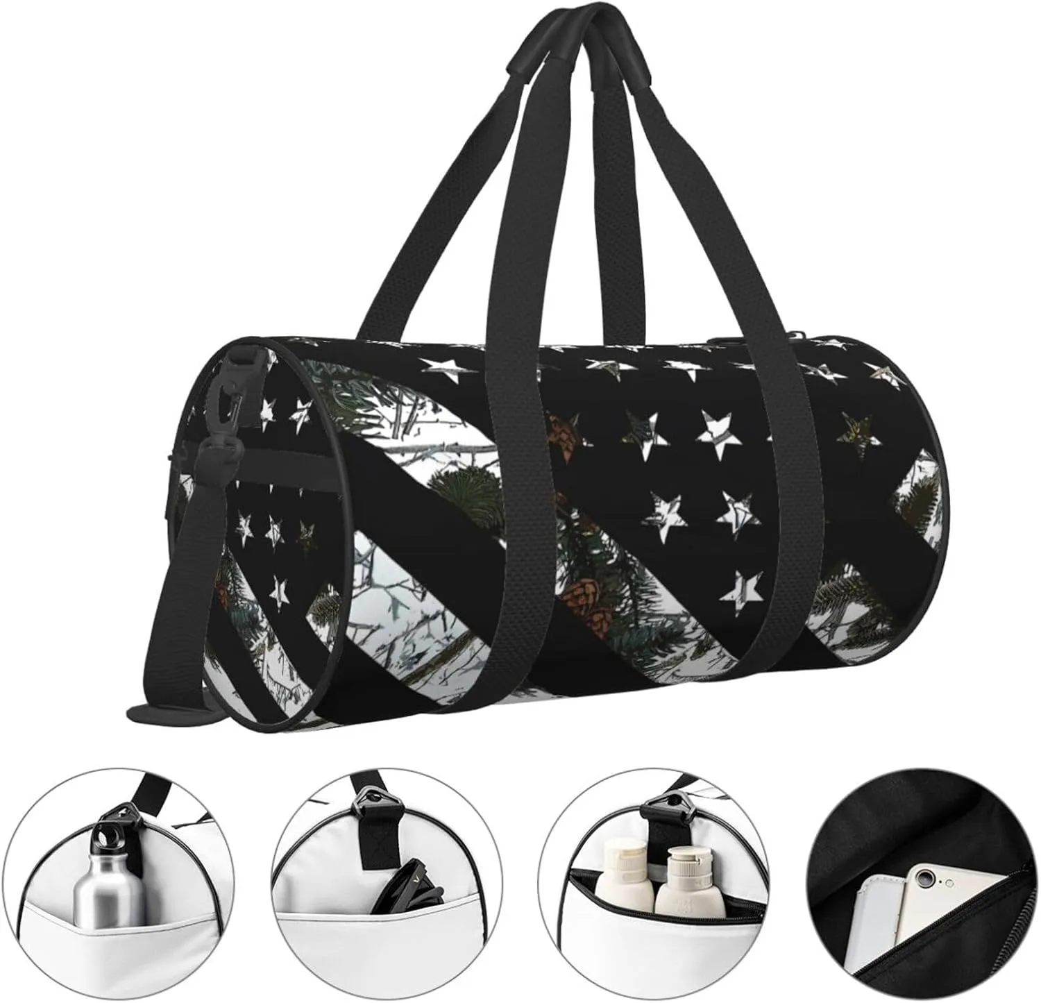 Hunting Snow Camouflage Flag Round Travel Duffel Bag Large Capacity Gym Sports Bags for Hiking Vacation Trips