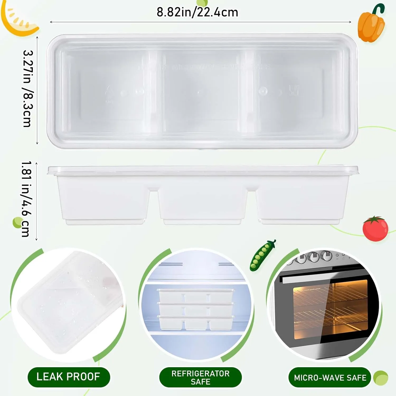 Hushee 50 Pack 17 oz Small Meal Prep Containers 3 Compartments with Lids, Disposable Plastic Bento Boxes Reusable Stackable Food Containers Travel Lunch Boxes for Office, Picnic (White)