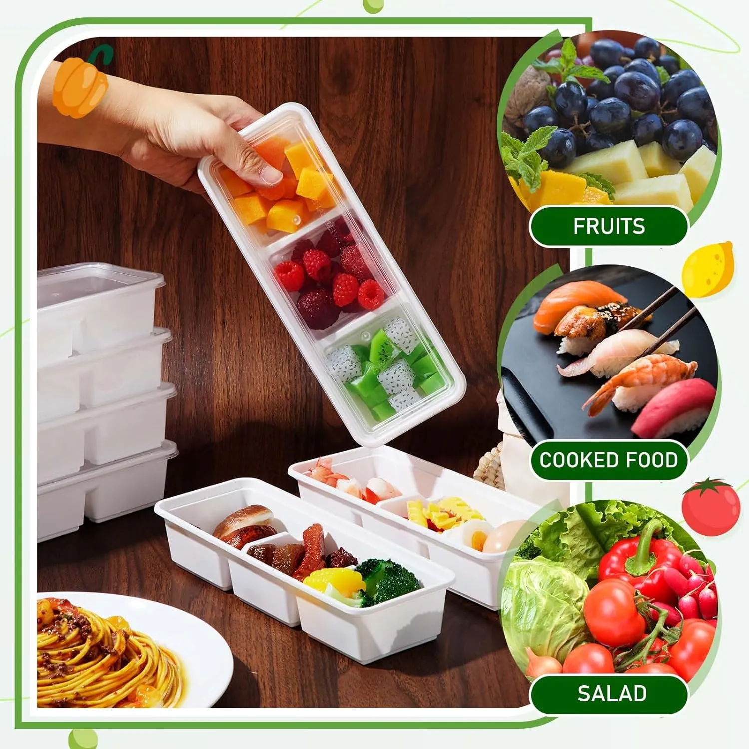 Hushee 50 Pack 17 oz Small Meal Prep Containers 3 Compartments with Lids, Disposable Plastic Bento Boxes Reusable Stackable Food Containers Travel Lunch Boxes for Office, Picnic (White)