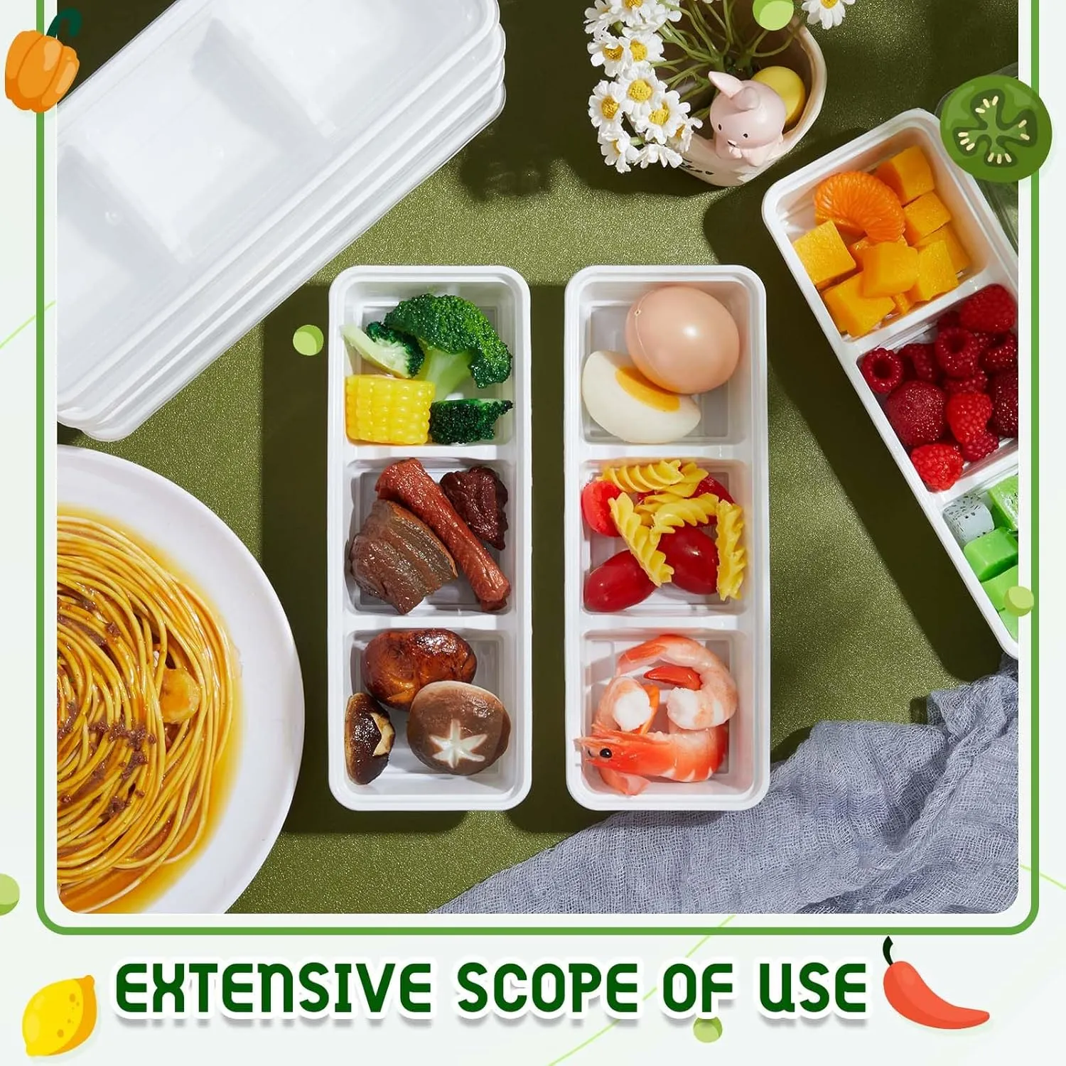 Hushee 50 Pack 17 oz Small Meal Prep Containers 3 Compartments with Lids, Disposable Plastic Bento Boxes Reusable Stackable Food Containers Travel Lunch Boxes for Office, Picnic (White)