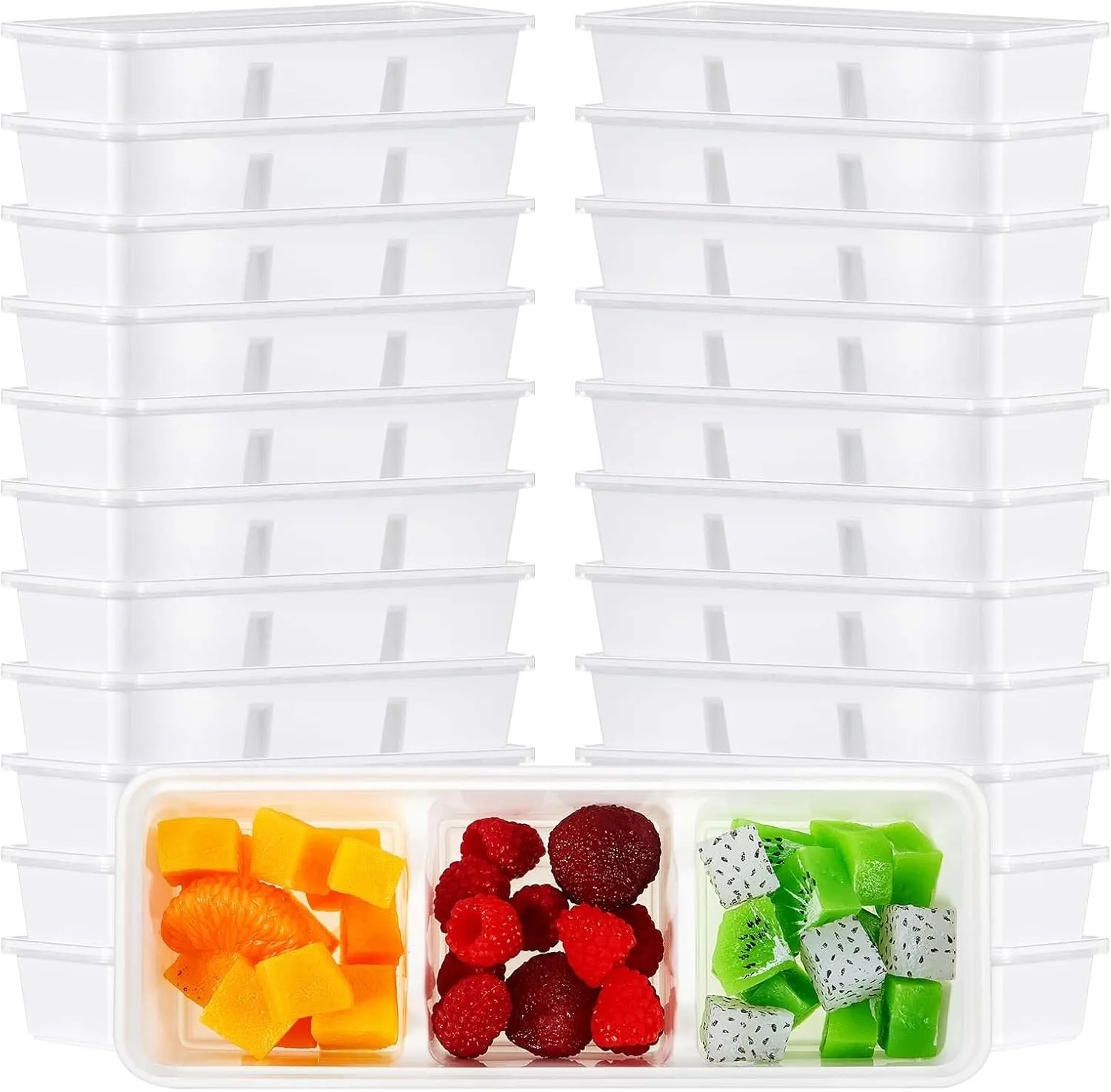Hushee 50 Pack 17 oz Small Meal Prep Containers 3 Compartments with Lids, Disposable Plastic Bento Boxes Reusable Stackable Food Containers Travel Lunch Boxes for Office, Picnic (White)