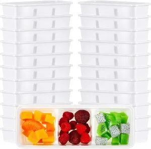 Hushee 50 Pack 17 oz Small Meal Prep Containers 3 Compartments with Lids, Disposable Plastic Bento Boxes Reusable Stackable Food Containers Travel Lunch Boxes for Office, Picnic (White)