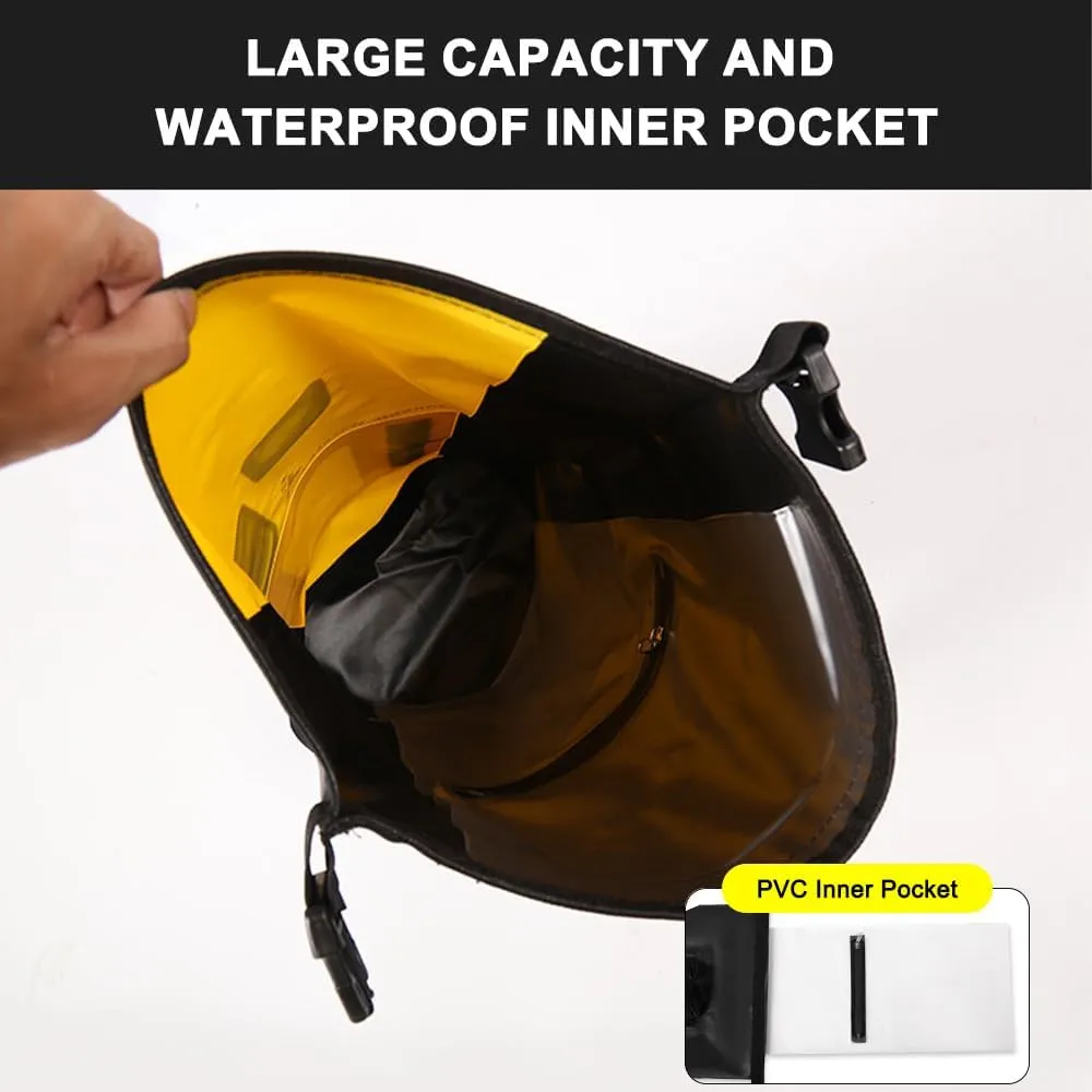 HXBER Waterproof Backpack Heavy Duty Roll-Top Closure Swim Bag with Front-Zipper Pocket, 25L, Black