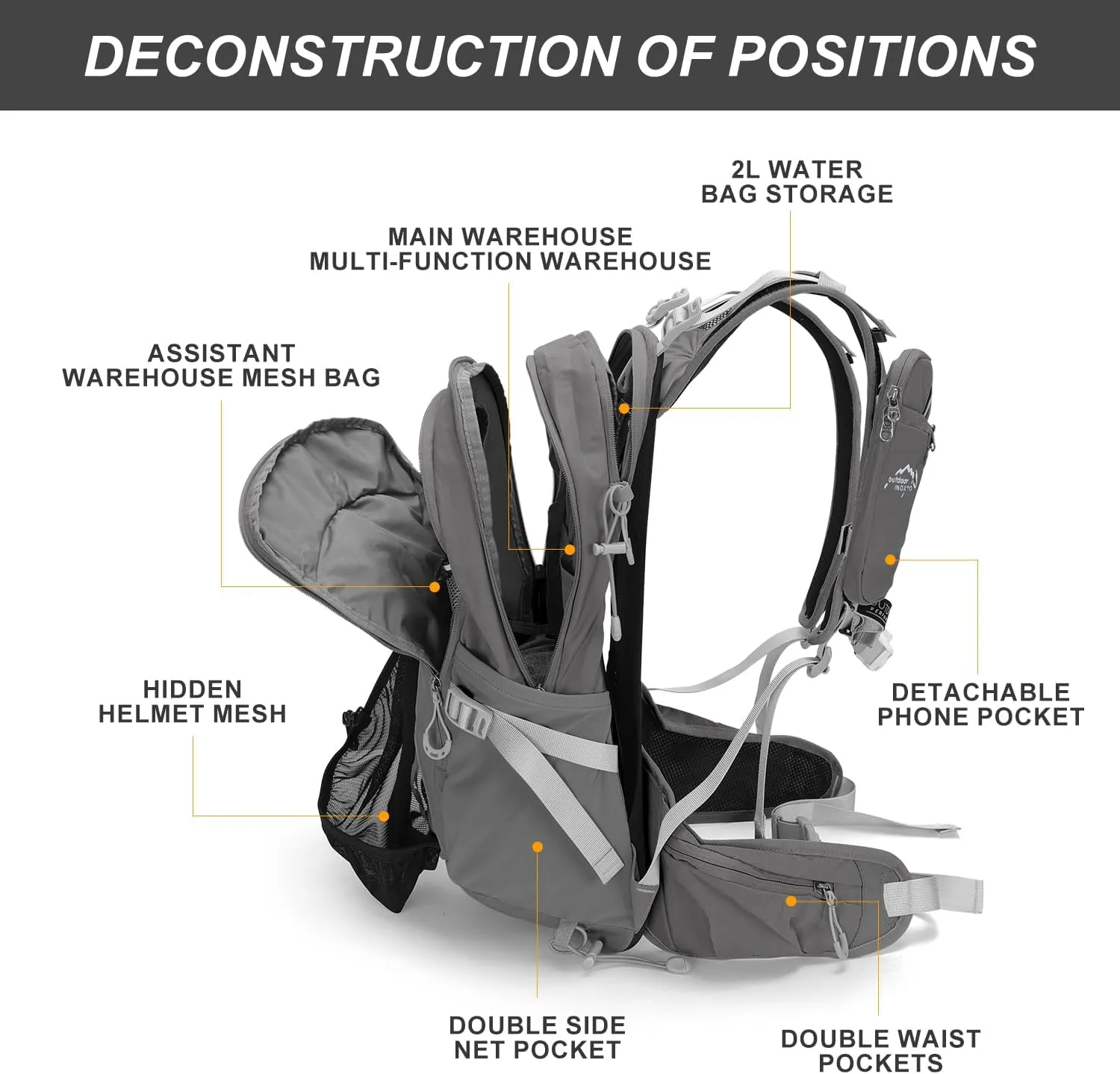Hydration Pack,20L Hydration Backpack, Hiking Internal Frame Backpacks with 2L Hydration Water Bladder and Rain Cover, for Cycling,Camping, Hunting,Ski, Snow for Men, Women (grey)