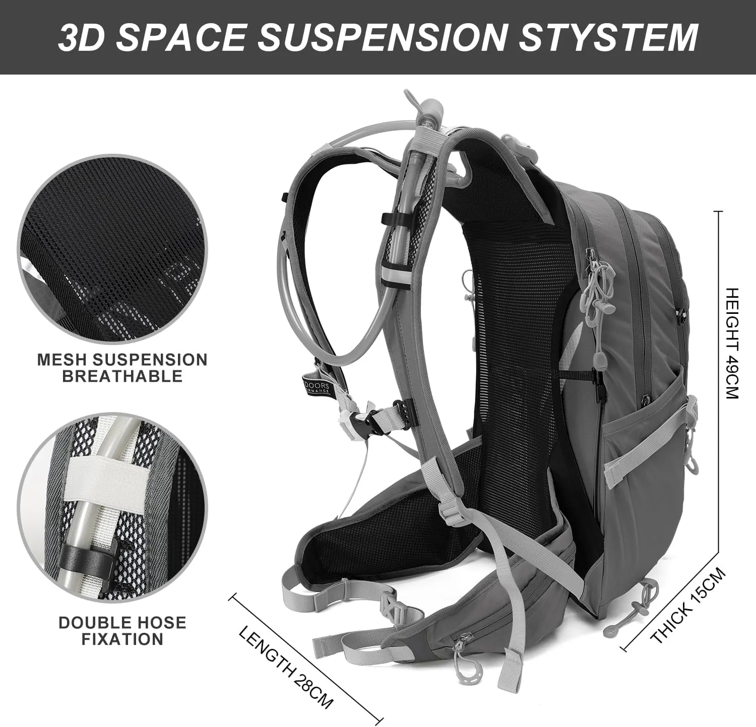 Hydration Pack,20L Hydration Backpack, Hiking Internal Frame Backpacks with 2L Hydration Water Bladder and Rain Cover, for Cycling,Camping, Hunting,Ski, Snow for Men, Women (grey)