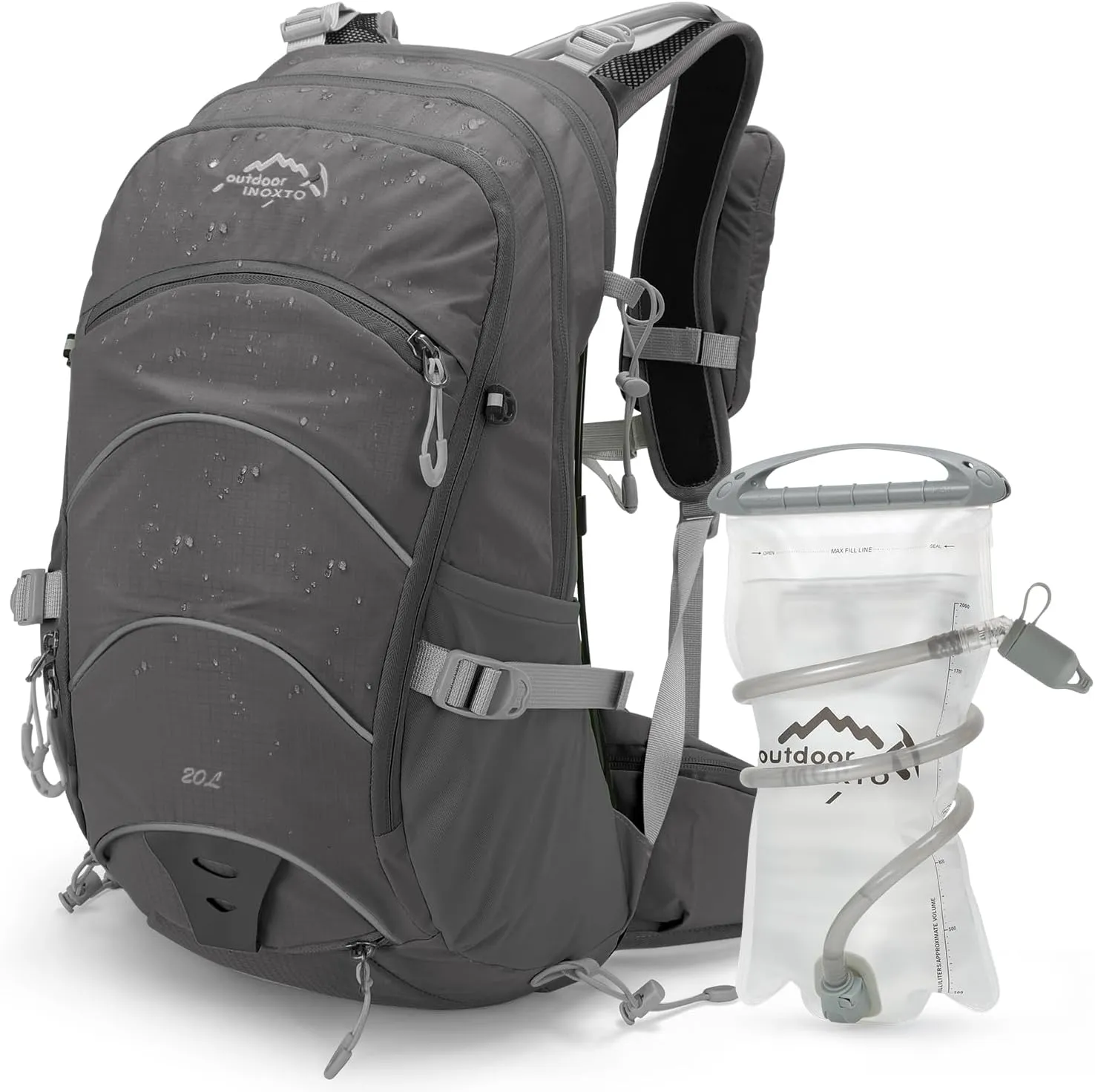 Hydration Pack,20L Hydration Backpack, Hiking Internal Frame Backpacks with 2L Hydration Water Bladder and Rain Cover, for Cycling,Camping, Hunting,Ski, Snow for Men, Women (grey)